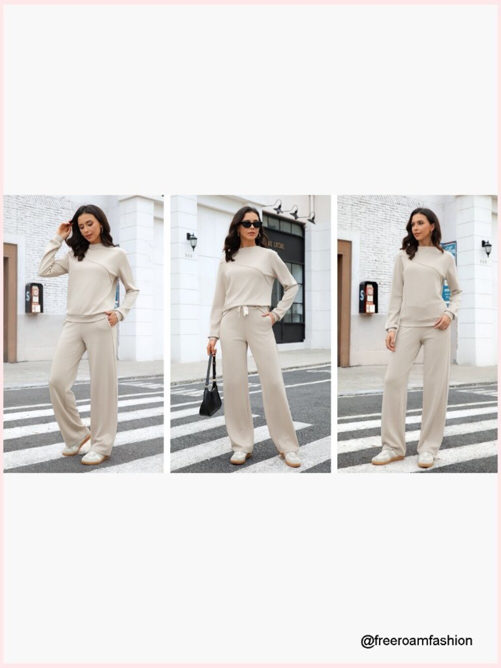 Boat Neck Sweatshirt Wide Leg Sweatpants Travel Loungeset - Picture 7 of 7